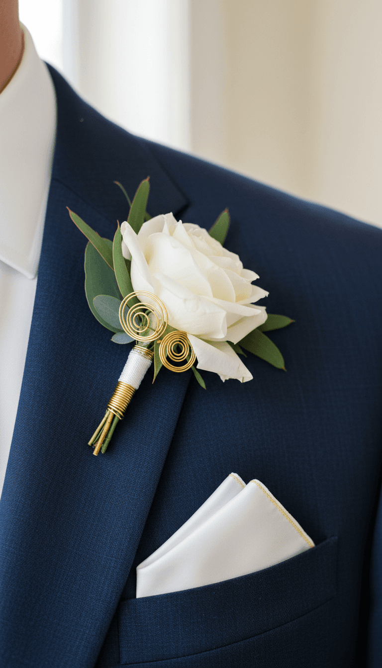 Groom's boutonniere and formal attire details